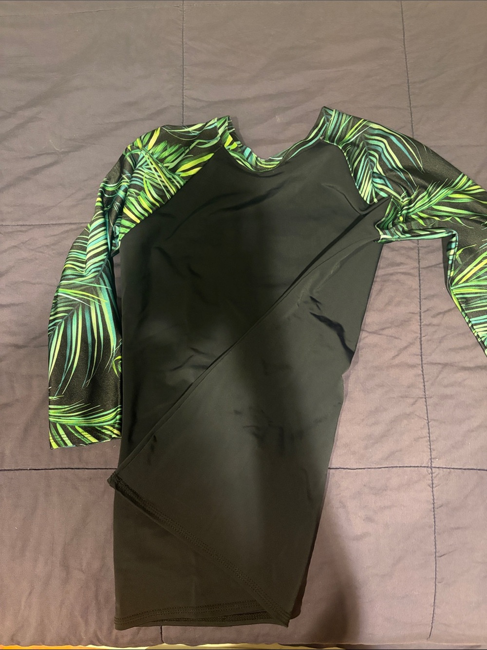 Under cover Rash Guard - swim top with Green Palm Print Sleeves